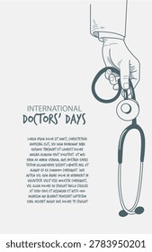 Hand Holding Stethoscope Line Art Illustration for International Doctors' Day Poster