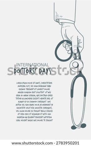 Hand Holding Stethoscope Line Art Illustration for International Doctors' Day Poster