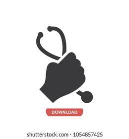 Hand holding stethoscope vector icon
