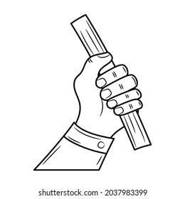 Hand holding stick with hand drawn outline vector illustration