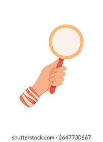 Hand holding sticker icon. Human character gripping a symbol. Flat design graphic, illustration, suitable for various creative projects and digital media.