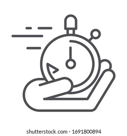 hand holding stopwach logistic time cargo shipping related delivery vector illustration vector illustration line style icon