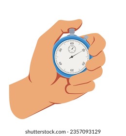 Hand Holding Stopwatch. Deadline, Punctuality, Time Management, Productivity and Optimization Concept Illustration in Flat Design Style