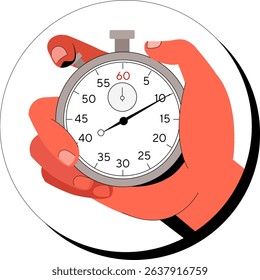 Hand holding stopwatch, flat icon illustration