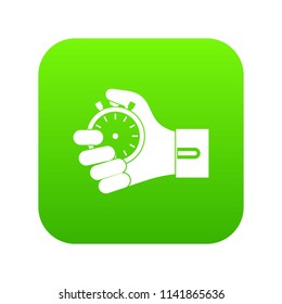 Hand holding stopwatch icon digital green for any design isolated on white vector illustration