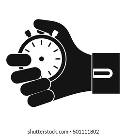 Hand holding stopwatch icon. Simple illustration of hand holding stopwatch vector icon for web