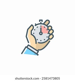 Hand holding stopwatch for time management Vector