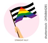 Hand holding straight ally pride flag