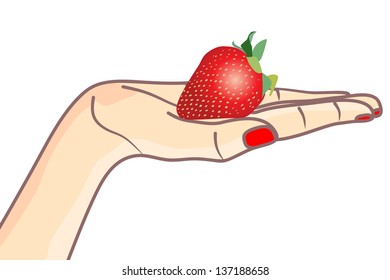 Hand holding a strawberry
