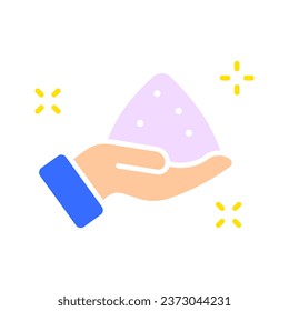 Hand holding sugar line icon. Sweetness, refined sugar, cube, caries, syrup, diabetes, insulin. Vector color icon on a white background for business and advertising.