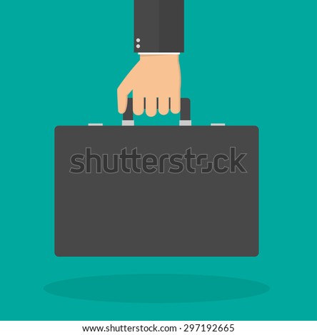 Hand holding suitcase. Flat style