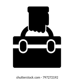 Hand holding a suitcase icon