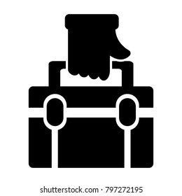 Hand holding a suitcase icon