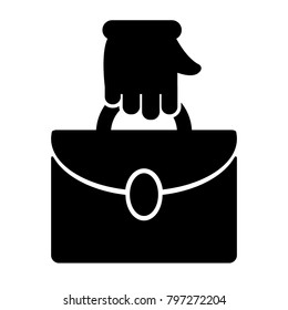 Hand holding a suitcase icon