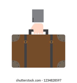 Hand holding a suitcase icon. Vector illustration design