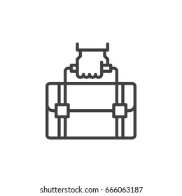 Hand holding suitcase line icon, outline vector sign, linear style pictogram isolated on white. Business portfolio symbol, logo illustration. Editable stroke. Pixel perfect graphics