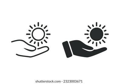 Hand holding sun icon. Illustration vector