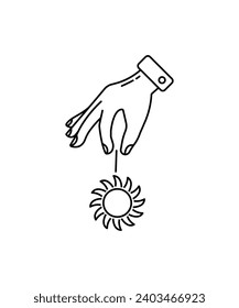 hand holding sun icon, vector best line icon.