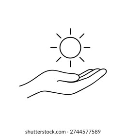 Hand holding the sun line icon vector
Vector line icon on a white background