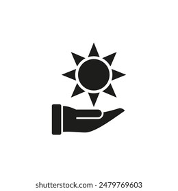 Mano sosteniendo el sol. Icono de Vector sobre fondo blanco.
