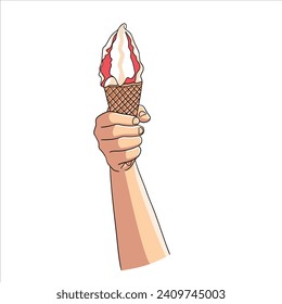 Hand holding  sundae ice cream in white background.
