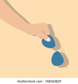 Hand holding a sunglasses, vector illustration design. Hands collection.