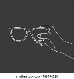 Hand holding sunglasses, vector illustration design. Hands collection.