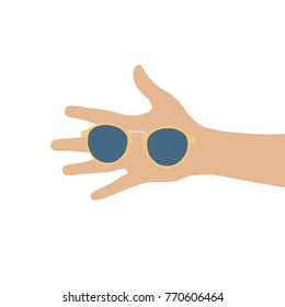 Hand holding sunglasses, vector illustration design. Hands collection.