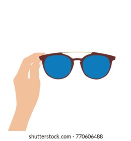 Hand holding sunglasses, vector illustration design. Hands collection.