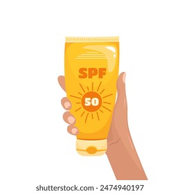 Hand holding sunscreen Skincare routine Sunscreen moisturizer sunblock skin protection