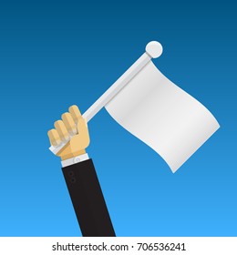 Hand Holding Surrender Flag.Blank Flag.