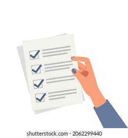 Hand holding survey, to do list, document paper. 