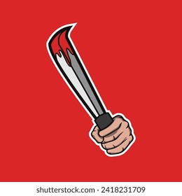 hand holding sword with blood vector simple style