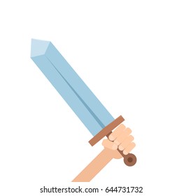 hand holding sword. Vector illustration isolated on white background
