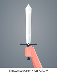 Hand holding sword. Vector illustration.