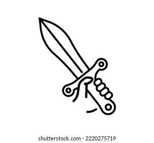 mano sosteniendo una espada. Vector aislado sobre fondo blanco.
