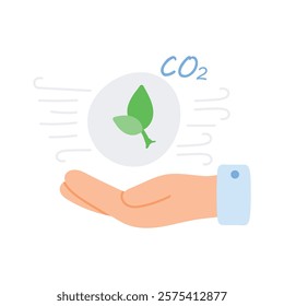 Hand holding a symbol of controlled CO2 emission