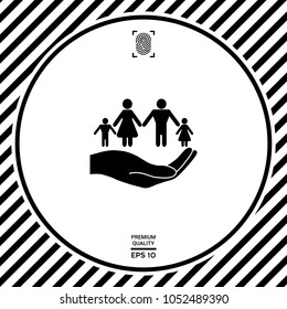 Hand holding a symbol of family. Family protect icon