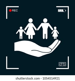 Hand holding a symbol of family. Family protect icon