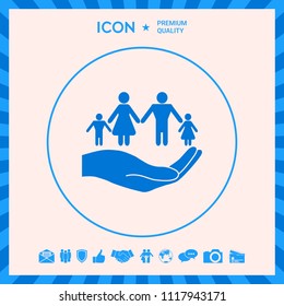 Hand holding a symbol of family. Family protect icon