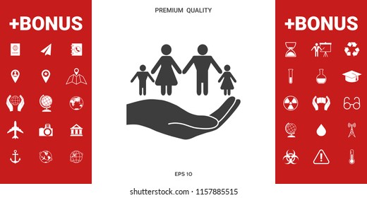 Hand holding a symbol of family. Family protect icon