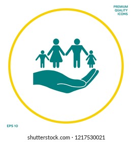 Hand holding a symbol of family. Family protect icon. Graphic elements for your design