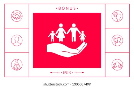 Hand holding a symbol of family. Family protect icon. Graphic elements for your design