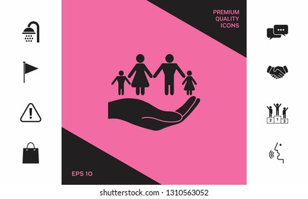 Hand holding a symbol of family. Family protect icon. Graphic elements for your design