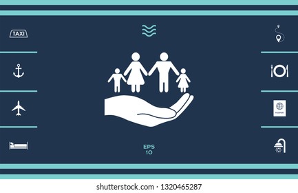 Hand holding a symbol of family. Family protect icon. Graphic elements for your design