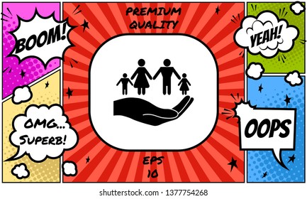 Hand holding a symbol of family. Family protect icon. Graphic elements for your design