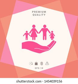 Hand holding a symbol of family. Family protect icon. Graphic elements for your design