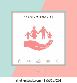Hand holding a symbol of family. Family protect icon. Graphic elements for your design