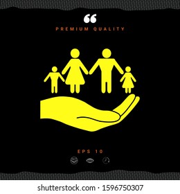 Hand holding a symbol of family. Family protect icon. Graphic elements for your design