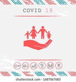 Hand holding a symbol of family. Family protect icon. Graphic elements for your design